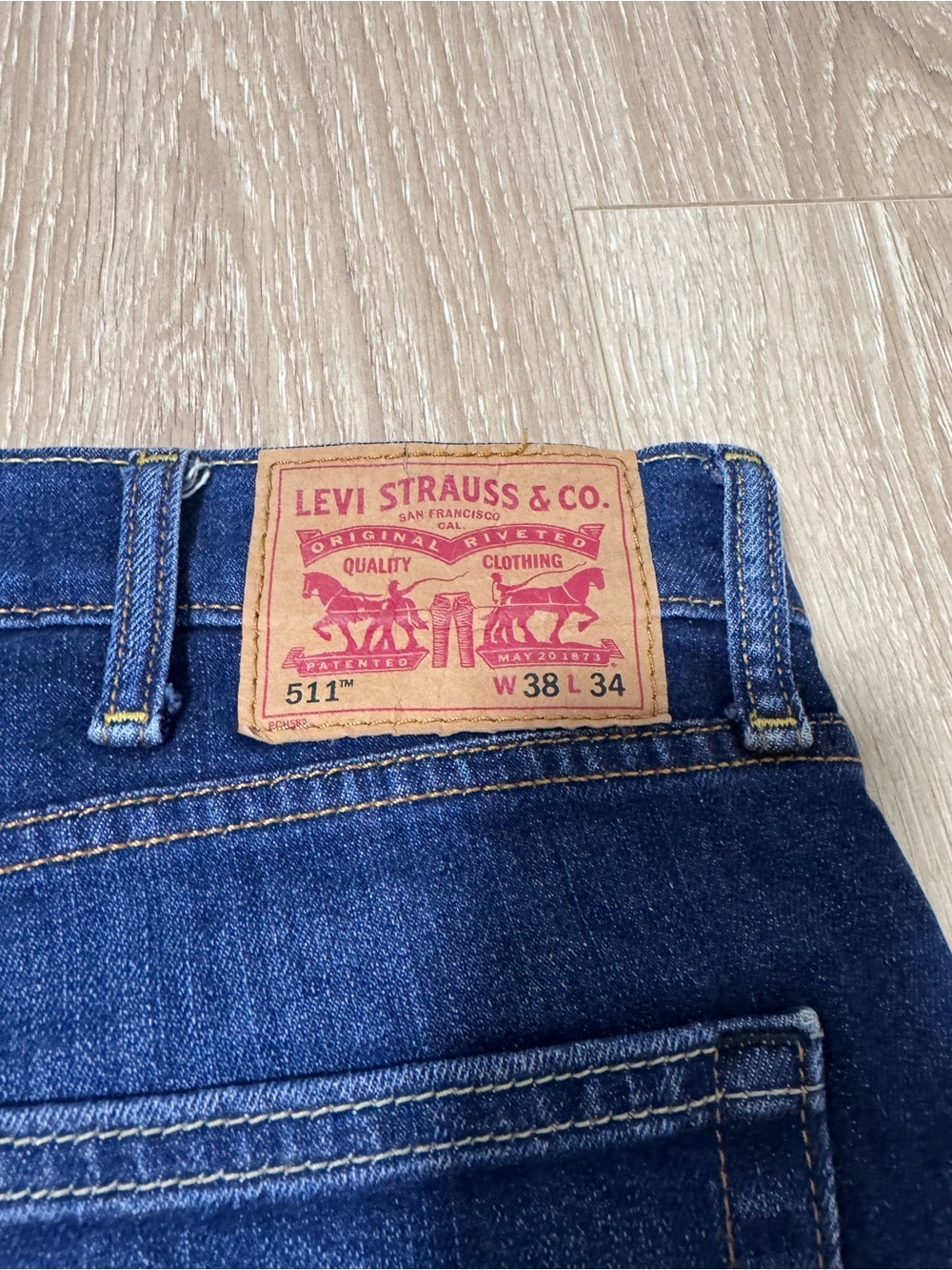 Levis 511 Slim Men's Jeans 38x34 Blue Wash Medium Indigo Stretch Stretch ALTERED - Picture 7 of 8